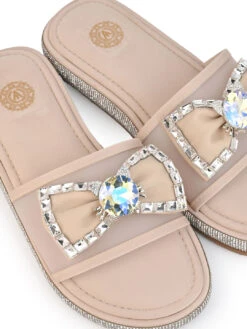 Aberto Torresi Elegant Nude Embellished Slide Sandals – Sparkle With Every Step -Modern Shoes World 1000 BAIGE 7