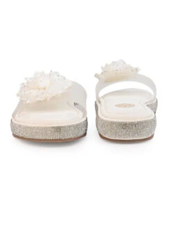 Alberto Torresi White Floral Slide Sandals – Elegant Party Wear With Crystal Detailing -Modern Shoes World 1001 WHITE 4