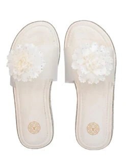 Alberto Torresi White Floral Slide Sandals – Elegant Party Wear With Crystal Detailing -Modern Shoes World 1001 WHITE 5