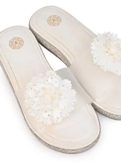 Alberto Torresi White Floral Slide Sandals – Elegant Party Wear With Crystal Detailing -Modern Shoes World 1001 WHITE 7
