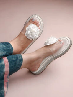 Alberto Torresi White Floral Slide Sandals – Elegant Party Wear With Crystal Detailing -Modern Shoes World 1001 WHITE 8