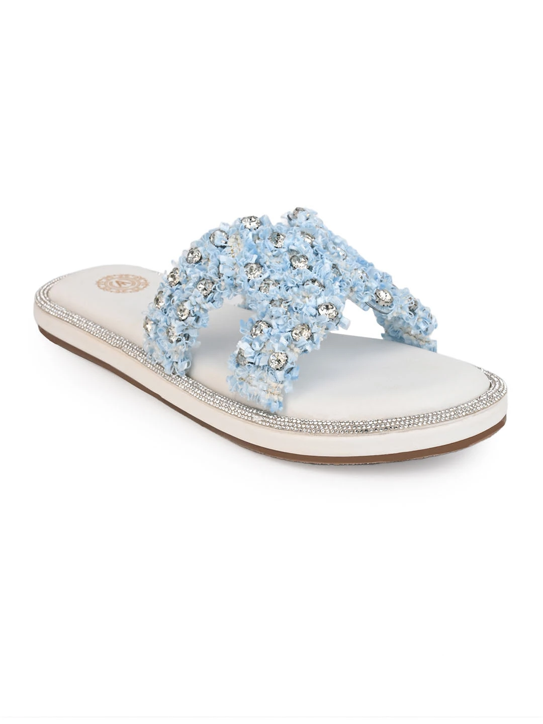Aberto Torresi Blue Embellished Slide Sandals – Chic Design With Crystal Detailing 3 Aberto Torresi Blue Embellished Slide Sandals – Chic Design With Crystal Detailing