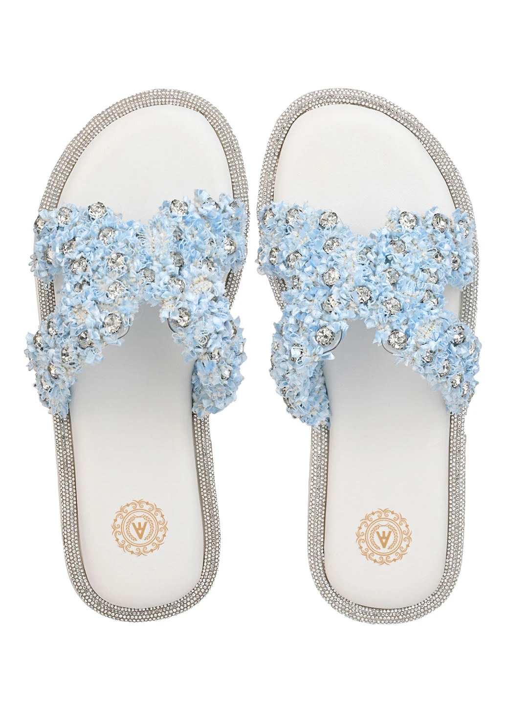 Aberto Torresi Blue Embellished Slide Sandals – Chic Design With Crystal Detailing 7 Aberto Torresi Blue Embellished Slide Sandals – Chic Design With Crystal Detailing - Image 5