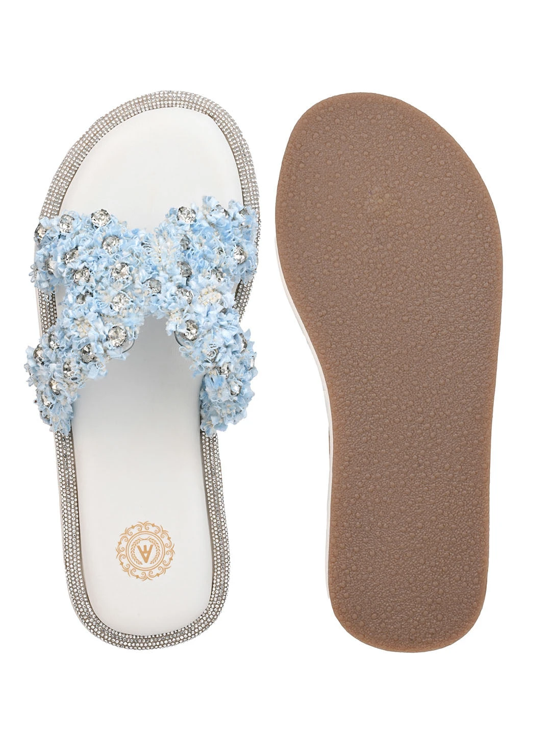 Aberto Torresi Blue Embellished Slide Sandals – Chic Design With Crystal Detailing 8 Aberto Torresi Blue Embellished Slide Sandals – Chic Design With Crystal Detailing - Image 6
