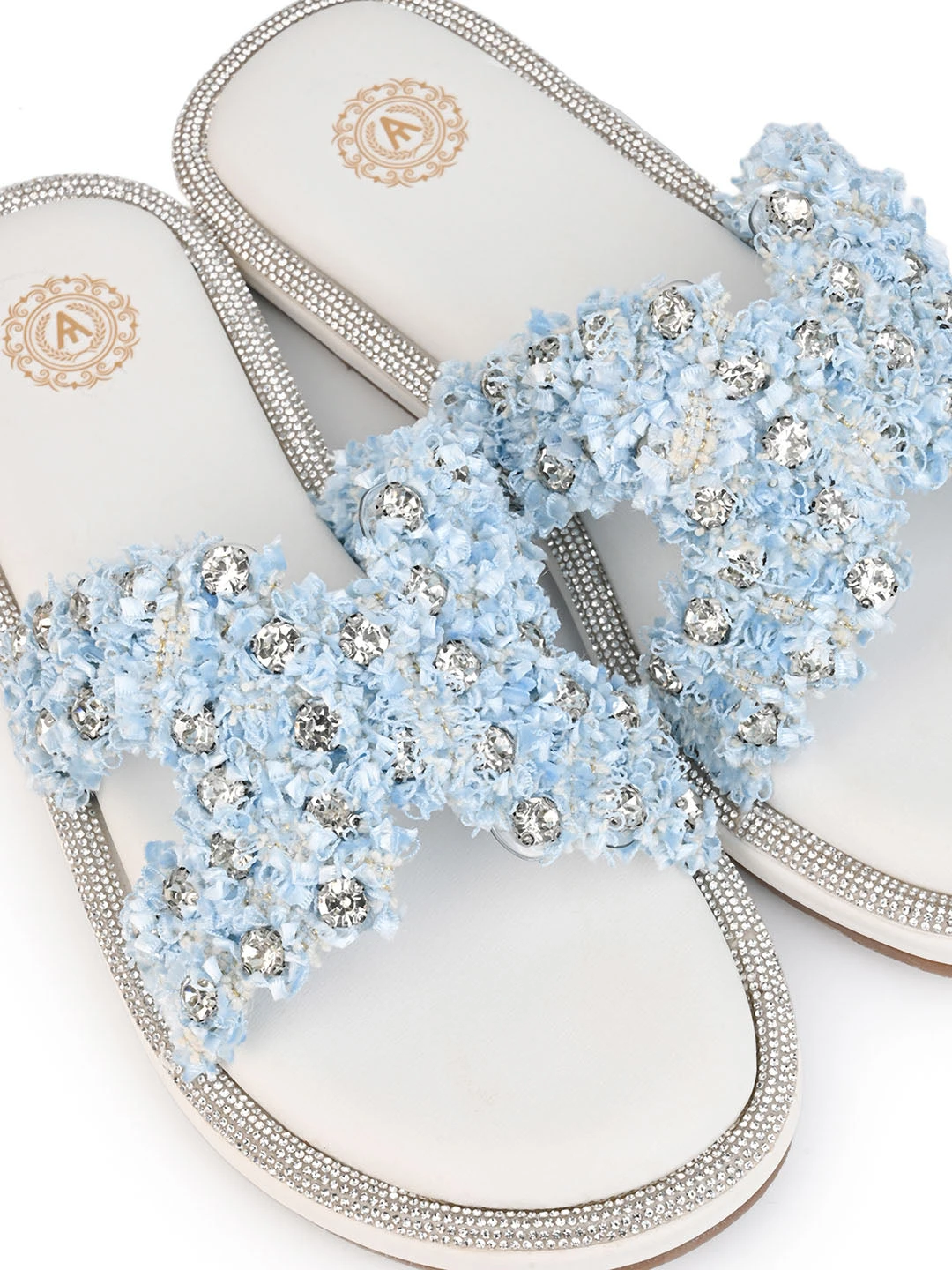 Aberto Torresi Blue Embellished Slide Sandals – Chic Design With Crystal Detailing 9 Aberto Torresi Blue Embellished Slide Sandals – Chic Design With Crystal Detailing - Image 7