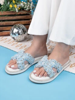Aberto Torresi Blue Embellished Slide Sandals – Chic Design With Crystal Detailing 17 Aberto Torresi Blue Embellished Slide Sandals – Chic Design With Crystal Detailing -Modern Shoes World 1002 BLUE WHITE 8