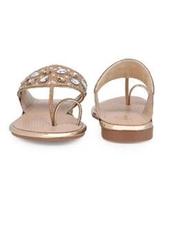 Aberto Torresi Toe-Ring Sandals – Glamorous Party Wear With Crystal Detailing -Modern Shoes World 1005 GOLD 4