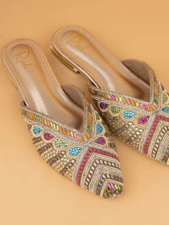 Alberto Torresi Party Wear Synthetic Heels With TPR Sole -Modern Shoes World 1006 MULTI GOLD 6