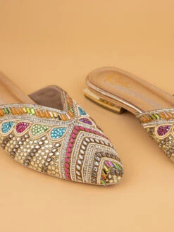 Alberto Torresi Party Wear Synthetic Heels With TPR Sole -Modern Shoes World 1006 MULTI GOLD 7