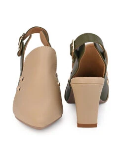 Alberto Torresi Women’s Baige & Olive Slingback Block Heels -Modern Shoes World 1020 BAIGE 4
