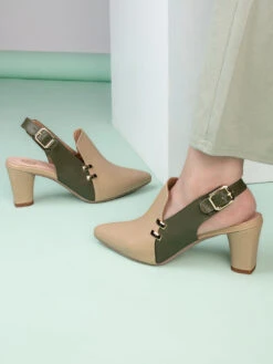 Alberto Torresi Women’s Baige & Olive Slingback Block Heels -Modern Shoes World 1020 BAIGE 8