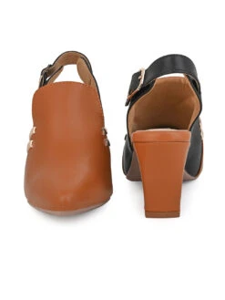 Alberto Torresi Women’s Tan & Black Slingback Block Heels -Modern Shoes World 1020 TAN 4