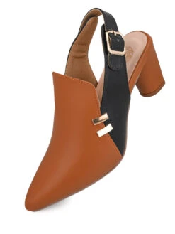 Alberto Torresi Women’s Tan & Black Slingback Block Heels -Modern Shoes World 1020 TAN 5