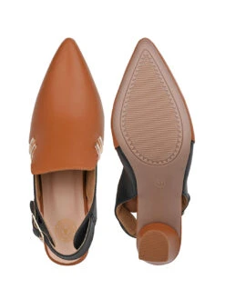 Alberto Torresi Women’s Tan & Black Slingback Block Heels -Modern Shoes World 1020 TAN 6