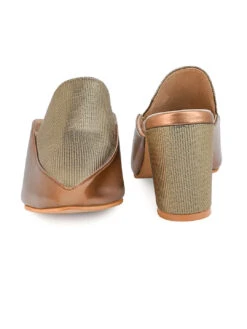 Alberto Torresi Women’s Metallic Gold Block Heel Mules -Modern Shoes World 1021 BROWN GOLD 4
