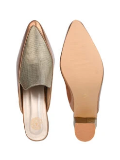 Alberto Torresi Women’s Metallic Gold Block Heel Mules -Modern Shoes World 1021 BROWN GOLD 6