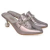 Alberto Torresi Women’s Metallic Quilted Mules With Embellished Heels -Modern Shoes World 1022 SILVER 2