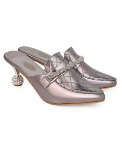 Alberto Torresi Women’s Metallic Quilted Mules With Embellished Heels