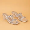 Aberto Torresi Embellished Slip-On Transparent StrapBlock Heels -Modern Shoes World 1024 Silver 1