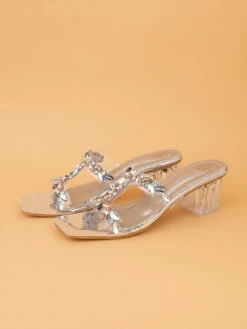 Aberto Torresi Embellished Slip-On Transparent StrapBlock Heels -Modern Shoes World 1024 Silver 5
