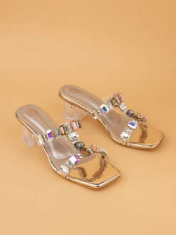 Alberto Torresi Gold-Toned Crystal Ankle-Strap Synthetic Heels