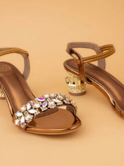 Alberto Torresi Iridescent Stone Embellished Synthetic Heels Sandal -Modern Shoes World 1026 COPPER 6
