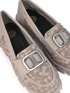 Alberto Torresi Women’s Chunky Sole Loafers With Buckle -Modern Shoes World 1030 BAIGE 7