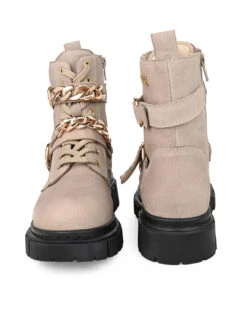 Alberto Torresi Women’s Chunky Sole Ankle Boots With Chain -Modern Shoes World 1040 BAIGE 4