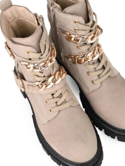 Alberto Torresi Women’s Chunky Sole Ankle Boots With Chain -Modern Shoes World 1040 BAIGE 7
