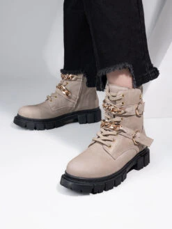 Alberto Torresi Women’s Chunky Sole Ankle Boots With Chain -Modern Shoes World 1040 BAIGE 8