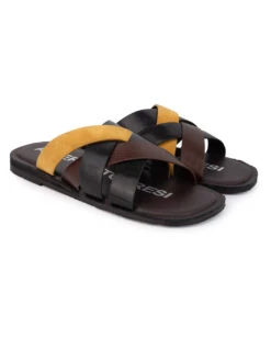 Alberto Torresi 271 Trendy Non Stitched StrapBlack Leather Men Slippers 15 Alberto Torresi 271 Trendy Non Stitched StrapBlack Leather Men Slippers -Modern Shoes World 59271 BLACK YELLOW 2