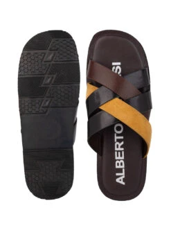 Alberto Torresi 271 Trendy Non Stitched StrapBlack Leather Men Slippers 17 Alberto Torresi 271 Trendy Non Stitched StrapBlack Leather Men Slippers -Modern Shoes World 59271 BLACK YELLOW 3