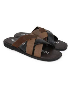 Alberto Torresi 272 Trendy Non Stitched Strap Black Leather Slippers -Modern Shoes World 59272 BLACK CROCO 2