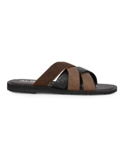 Alberto Torresi 272 Trendy Non Stitched Strap Black Leather Slippers -Modern Shoes World 59272 BLACK CROCO 3