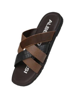 Alberto Torresi 272 Trendy Non Stitched Strap Black Leather Slippers -Modern Shoes World 59272 BLACK CROCO 4