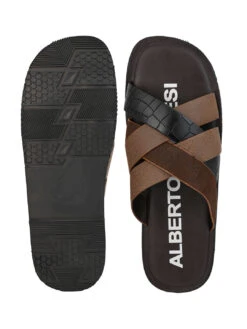 Alberto Torresi 272 Trendy Non Stitched Strap Black Leather Slippers -Modern Shoes World 59272 BLACK CROCO 6