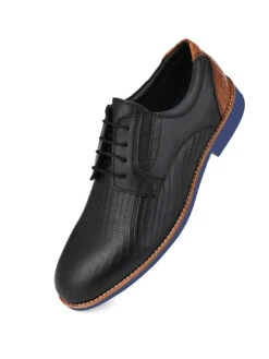 Alberto Torresi Horwik Series 708 Black Textured Leather Derby Shoe -Modern Shoes World 66708 BLACK 4