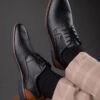 Alberto Torresi Horwik Series 708 Black Textured Leather Derby Shoe -Modern Shoes World 66708 BLACK 8