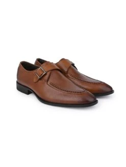 Alberto Torresi Genuine Leather Monk Shoes Dark Brown -Modern Shoes World 66924TAN 2
