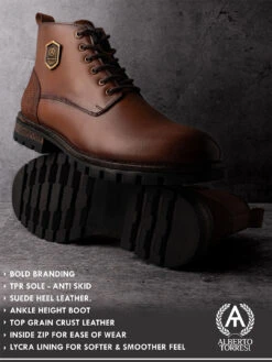 Alberto Torresi Headon Series Devl553 Pure Grain Leather Ankle Chukkas For Men -Modern Shoes World 88553 TAN IN