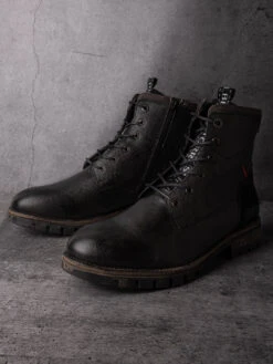 Black Leather Lace Up Boots 15 Black Leather Lace Up Boots -Modern Shoes World 88558BLACK 1