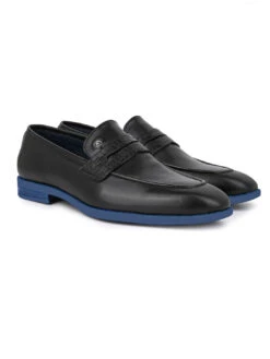 Alberto Torresi Hungary Series 610 Branded Sole Saddle Black Loafers -Modern Shoes World 88610 BLACK BLUE 2