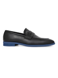 Alberto Torresi Hungary Series 610 Branded Sole Saddle Black Loafers -Modern Shoes World 88610 BLACK BLUE 3