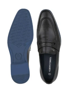 Alberto Torresi Hungary Series 610 Branded Sole Saddle Black Loafers -Modern Shoes World 88610 BLACK BLUE 6