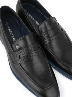 Alberto Torresi Hungary Series 610 Branded Sole Saddle Black Loafers -Modern Shoes World 88610 BLACK BLUE 7