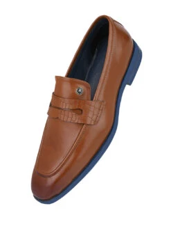 Alberto Torresi Hungary Series 610 Branded Sole Saddle Tan Loafers -Modern Shoes World 88610 TAN BLUE 4