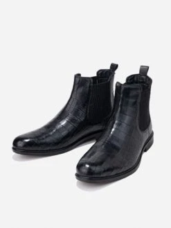 Alberto Torresi Black Croc-Textured Leather Chelsea Boots For Men -Modern Shoes World 88656 BLACK 1