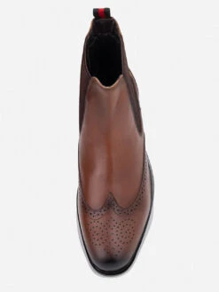 Alberto Torresi Tan Leather Brogue Chelsea Boots For Men -Modern Shoes World 88657 TAN 4
