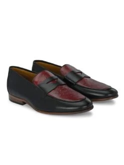 Alberto Torresi Genuine Leather Black Bordo Loafers For Men -Modern Shoes World 88682 BLACK BORDO 4