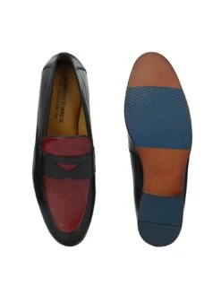 Alberto Torresi Genuine Leather Black Bordo Loafers For Men -Modern Shoes World 88682 BLACK BORDO 7